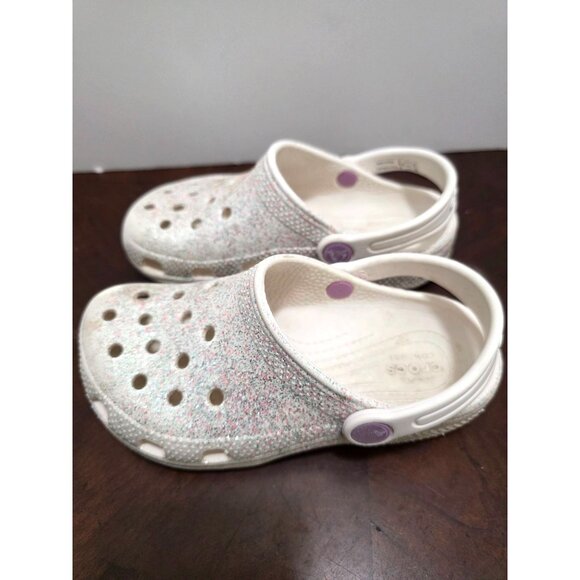 CROCS Toddler White Sparkle Sandals Adjustable Strap & Ventilation Holes Size C1 - Picture 3 of 9